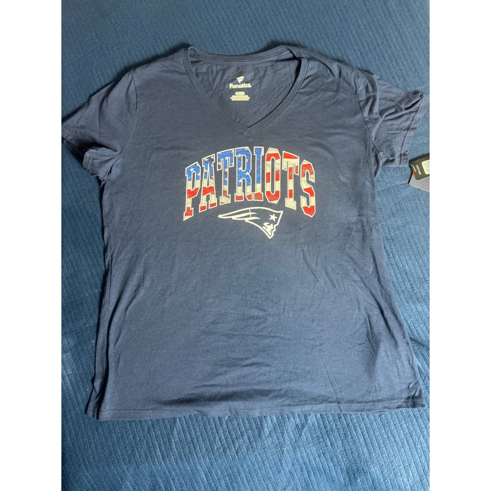 Fanatics New England Patriots Womens XL T-Shirt Navy Blue V-Neck NFL NWT